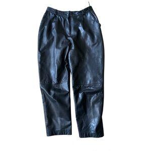 Y2K Les Ailes De La Mode Women’s 100% Leather Pants Black Size 12 Lined Pleated